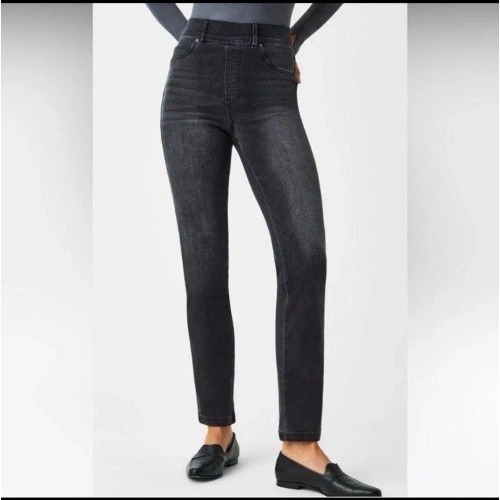 Spanx Women's Straight Leg Jeans Vintage Black High Rise M Pull-On Pant Stretch